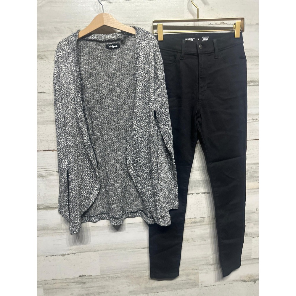 KidPik Old Navy Cardigan Jeggings Outfit Girls 12 Black Sparkle Rockstar EUC